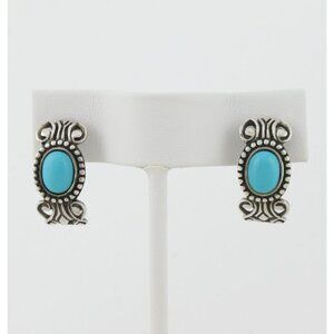 Sterling Silver Blue Turquoise Half Hoop Earrings Avon 3/4" x 3/8"